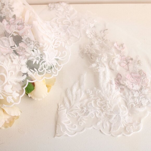 Embroidered Appliques, Embroidered Fabric Ends with Flower Appliques, Fairy - Picture 3 of 10